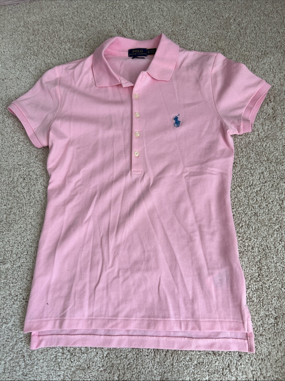 Ralph Lauren Pink Polo Shirt with Blue Pony Embroidery
